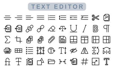text editor icon set, outline style
