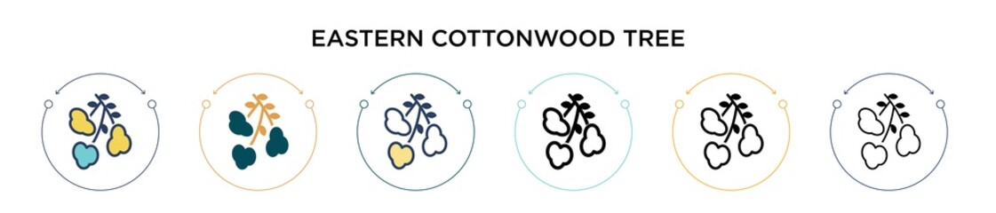 Eastern cottonwood tree icon in filled, thin line, outline and stroke style. Vector illustration of two colored and black eastern cottonwood tree vector icons designs can be used for mobile, ui, web - obrazy, fototapety, plakaty