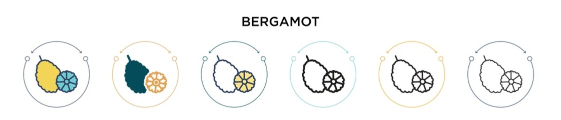 Bergamot icon in filled, thin line, outline and stroke style. Vector illustration of two colored and black bergamot vector icons designs can be used for mobile, ui, web - obrazy, fototapety, plakaty