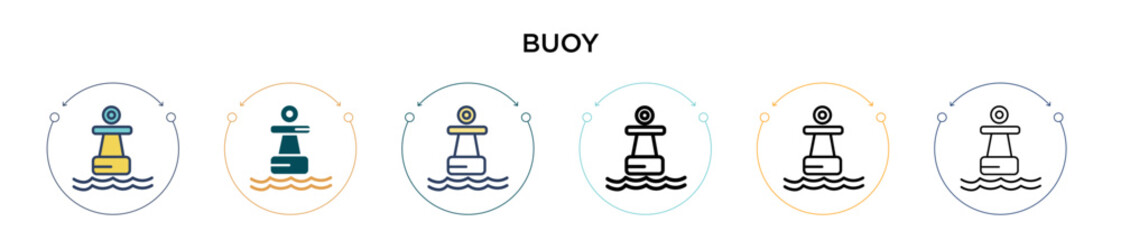 Buoy icon in filled, thin line, outline and stroke style. Vector illustration of two colored and black buoy vector icons designs can be used for mobile, ui, web
