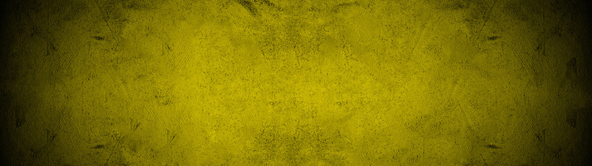 Dark black yellow stone concrete paper texture background panorama banner long, with space for text