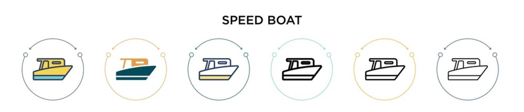 Speed boat icon in filled, thin line, outline and stroke style. Vector illustration of two colored and black speed boat vector icons designs can be used for mobile, ui, web