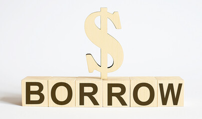 BORROW text on wooden blocks with wooden dollar