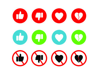 like and love with forbidden circle, heart, thumb, prohibition, social media