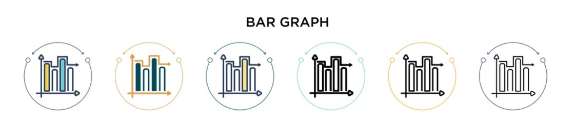 Obraz premium Bar graph icon in filled, thin line, outline and stroke style. Vector illustration of two colored and black bar graph vector icons designs can be used for mobile, ui, web