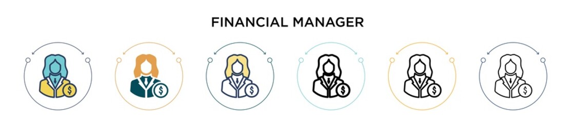 Financial manager icon in filled, thin line, outline and stroke style. Vector illustration of two colored and black financial manager vector icons designs can be used for mobile, ui, web