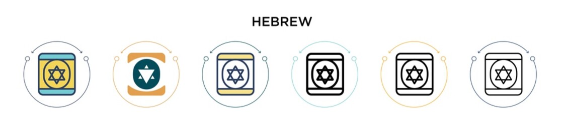 Hebrew icon in filled, thin line, outline and stroke style. Vector illustration of two colored and black hebrew vector icons designs can be used for mobile, ui, web - obrazy, fototapety, plakaty
