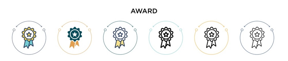 Award icon in filled, thin line, outline and stroke style. Vector illustration of two colored and black award vector icons designs can be used for mobile, ui, web