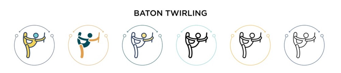 Obraz premium Baton twirling icon in filled, thin line, outline and stroke style. Vector illustration of two colored and black baton twirling vector icons designs can be used for mobile, ui, web