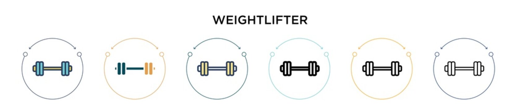Weightlifter icon in filled, thin line, outline and stroke style. Vector illustration of two colored and black weightlifter vector icons designs can be used for mobile, ui, web