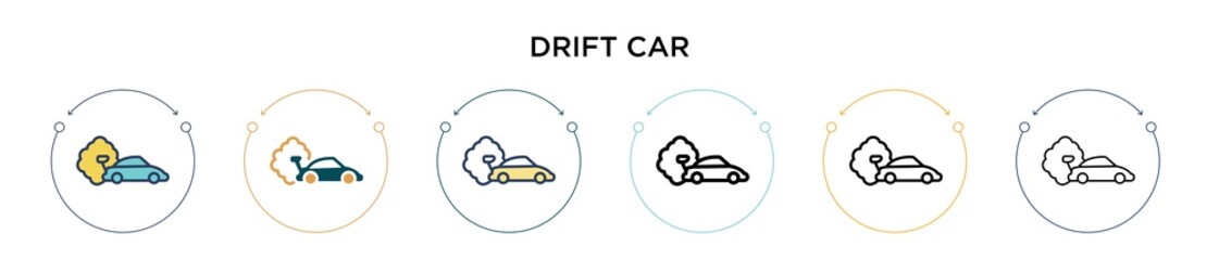 Drift car icon in filled, thin line, outline and stroke style. Vector illustration of two colored and black drift car vector icons designs can be used for mobile, ui, web © Digital Bazaar