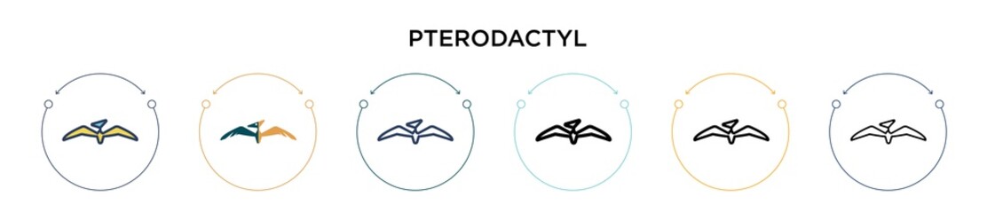 Pterodactyl icon in filled, thin line, outline and stroke style. Vector illustration of two colored and black pterodactyl vector icons designs can be used for mobile, ui, web © Digital Bazaar
