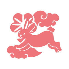 mid autumn festival card with rabbit line style icon