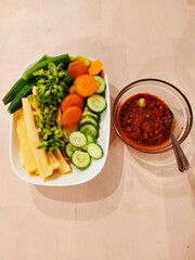 Shrimp Paste Chilli Sauce with fresh and boiled vegetable