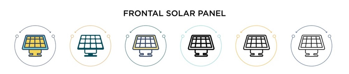 Frontal solar panel icon in filled, thin line, outline and stroke style. Vector illustration of two colored and black frontal solar panel vector icons designs can be used for mobile, ui, web
