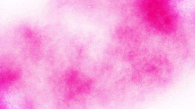 Colored smoke spray. Abstract smoke steam blow out. Fog splash. Alcohol ink and watercolor on pink background. Copy space for text. Loop animation.