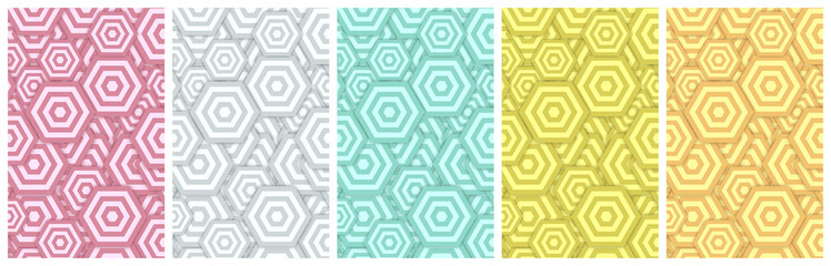 2D Illustration - Abstract Cover Background Set with Retro Hexagon Shapes surface - five 10:16 Images ( Size each: 2000 x 3200 ) - e.g. for book / ebook cover design