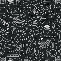 Education thin line art style seamless vector background