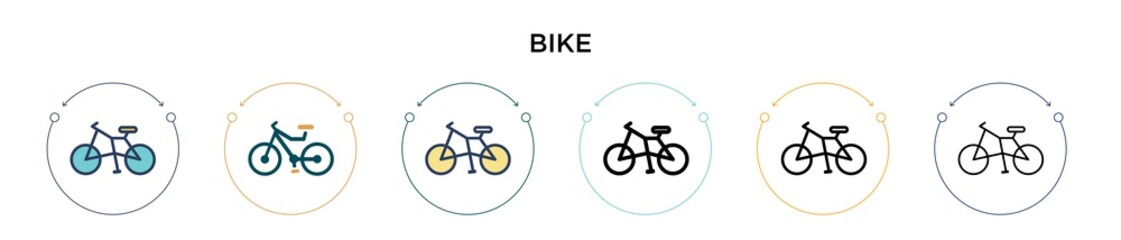 Bike icon in filled, thin line, outline and stroke style. Vector illustration of two colored and black bike vector icons designs can be used for mobile, ui, web