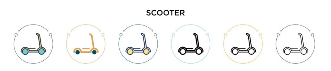 Scooter icon in filled, thin line, outline and stroke style. Vector illustration of two colored and black scooter vector icons designs can be used for mobile, ui, web © Digital Bazaar