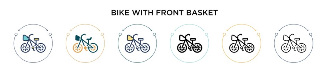 Bike with front basket icon in filled, thin line, outline and stroke style. Vector illustration of two colored and black bike with front basket vector icons designs can be used for mobile, ui, web