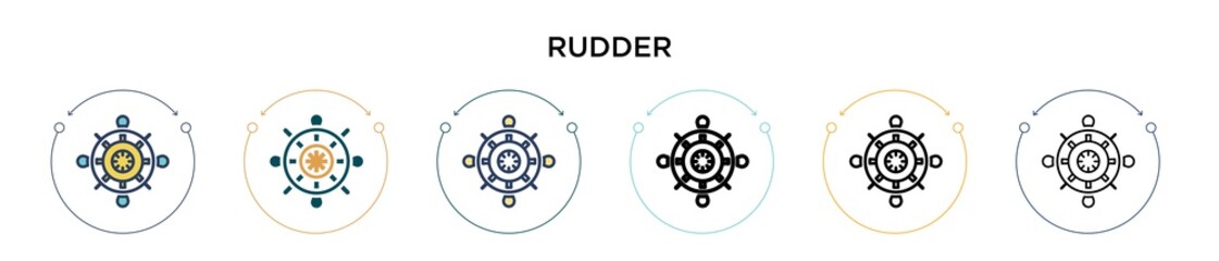 Rudder icon in filled, thin line, outline and stroke style. Vector illustration of two colored and black rudder vector icons designs can be used for mobile, ui, web © Digital Bazaar
