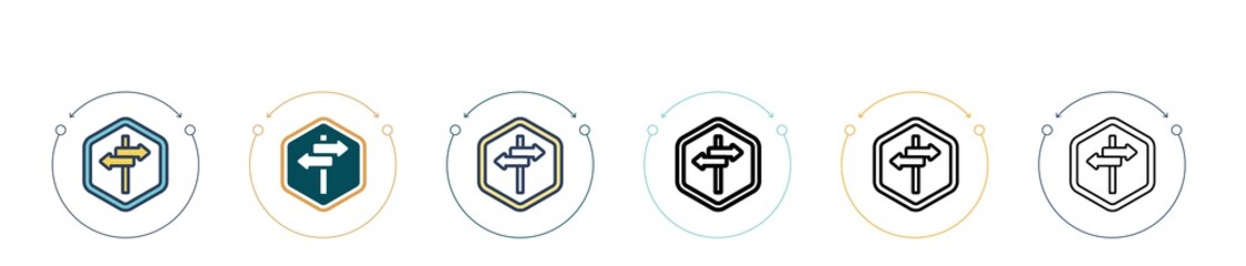 Obraz premium Sign post icon in filled, thin line, outline and stroke style. Vector illustration of two colored and black sign post vector icons designs can be used for mobile, ui, web