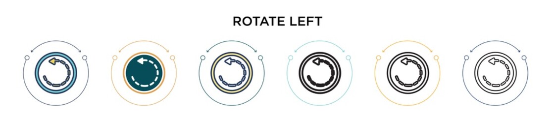 Rotate left icon in filled, thin line, outline and stroke style. Vector illustration of two colored and black rotate left vector icons designs can be used for mobile, ui, web