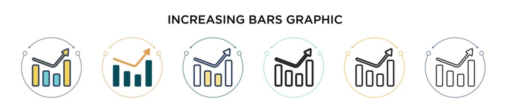 Increasing bars graphic icon in filled, thin line, outline and stroke style. Vector illustration of two colored and black increasing bars graphic vector icons designs can be used for mobile, ui, web