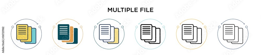 Poster multiple file icon in filled, thin line, outline and stroke style. vector illustration of two colore