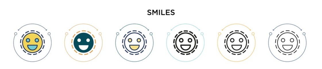 Smiles icon in filled, thin line, outline and stroke style. Vector illustration of two colored and black smiles vector icons designs can be used for mobile, ui, web