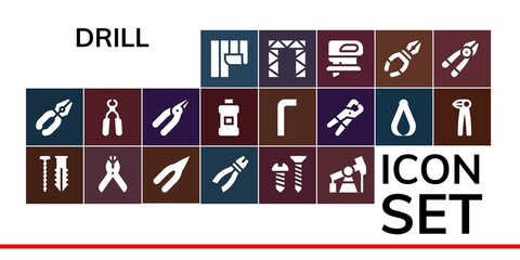 Modern Simple Set of drill Vector filled Icons