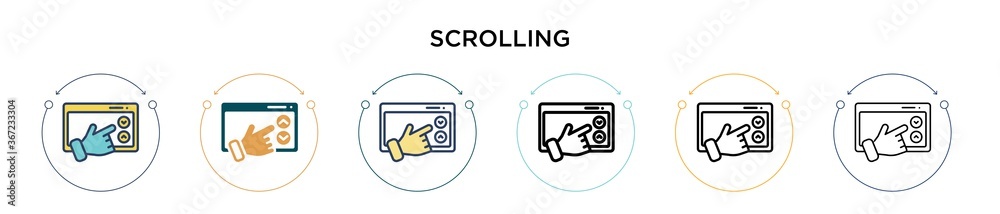 Wall mural scrolling icon in filled, thin line, outline and stroke style. vector illustration of two colored an