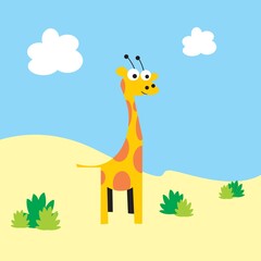 Giraffe in the desert. Vector illustration of cute giraffe cartoon.