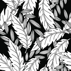Hand drawn seamless pattern with leaf elements. Creative vector texture with leaf