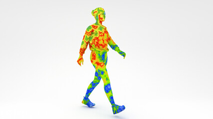 Naklejka na ściany i meble Thermographic image of human showing different temperatures in range of colors from blue cold to red hot. Thermal imaging camera, detecting out who is likely to have a fever