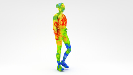 Thermographic image of human showing different temperatures in range of colors from blue cold to red hot.
Thermal imaging camera, detecting  out who is likely to have a fever
