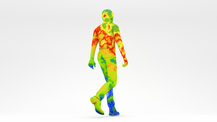 Thermographic image of human showing different temperatures in range of colors from blue cold to red hot.
Thermal imaging camera, detecting  out who is likely to have a fever