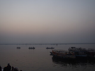 Naklejka premium The Ganges River in the morning, Varanasi, Uttarpradesh, North India, India
