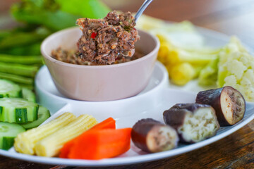 Nam Prig Kapi-spicy shrimp paste with blanched vegetable