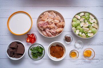 ingredient for cooking spicy curry with chicken