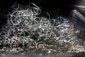 Aluminium waste swarf spirals from a lathe