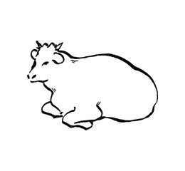 座っている牛の線画