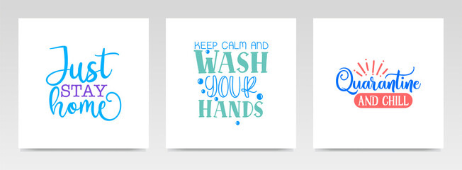 Stay home quotes letter typography set illustration.