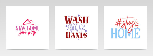 Stay home quotes letter typography set illustration.