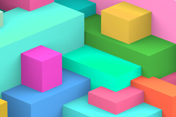 Abstract geometric cubic colorful background. isometric 3d render.
