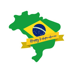 happy independence day brazil card with flag in map flat style