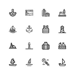 Editable 16 sailing icons for web and mobile