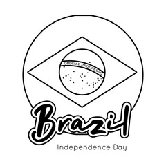 happy independence day brazil card with flag seal line style
