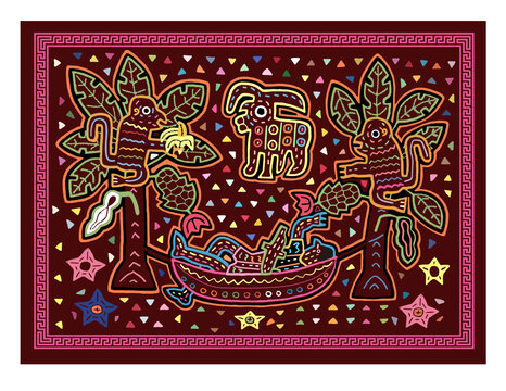 mola, panama indigenous clothing design of a person in a hammock.